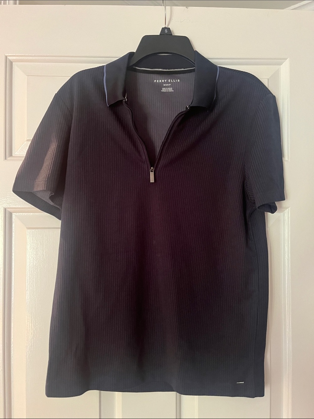 Perry Ellis Men’s Blue Short-Sleeve Zip Polo Size S EUC